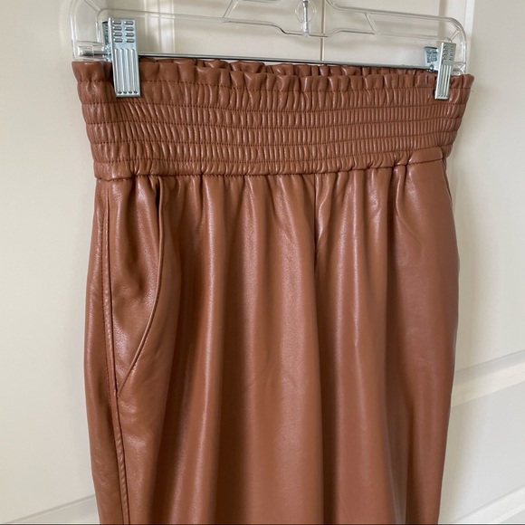 Joie Camel Faux Leather Elastic Waist Straight Leg Pants - Picture 6 of 10